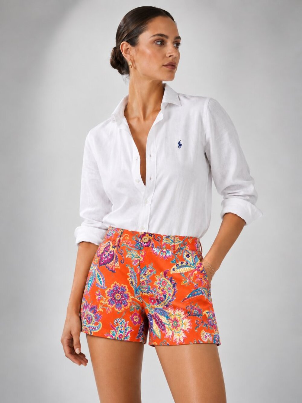 Lauren Ralph Lauren Paisley Cotton Shorts Orange Multicolor Size 4 NWOT